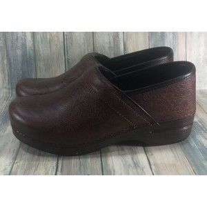 Dansko Brown Tooled Leather Clogs Size 41 Floral